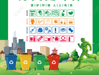 綠色卡通背景垃圾分類(lèi)環(huán)保資源利用宣傳套圖